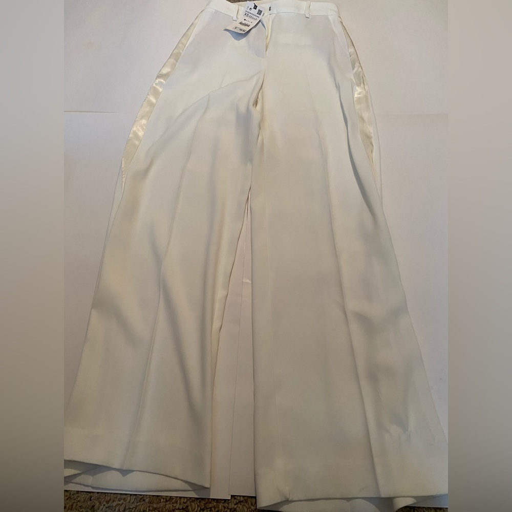 Zara White High Waist Long Flowy Tuxedo Style Pants Size XS